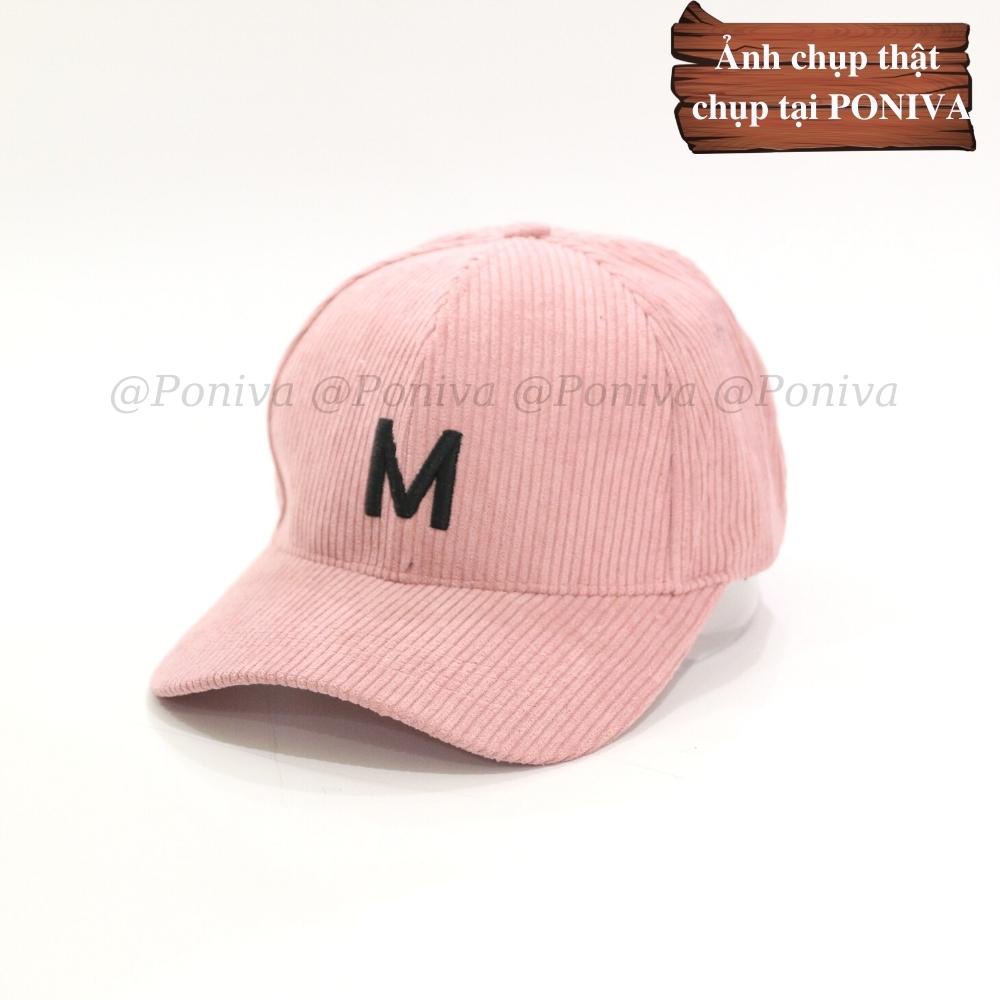 Mũ lưỡi trai ❤️ Nón kết thêu chữ M chất nhung tăm  form unisex M1111 phong cách Ulzzang Thời trang PONIVA siêu hot