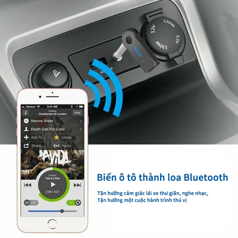 Đầu thu tín hiệu Bluetooth 3.5mm chuyển đổi tín hiệu Bluetooth 4.0 cho xe hơi