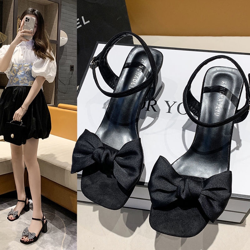 Giày Sandal Cao Gót Đế Dày Đính Nơ Phong Cách Thời Trang Hàn Quốc Có Size Lớn 35-42 Dành Cho Nữ 41