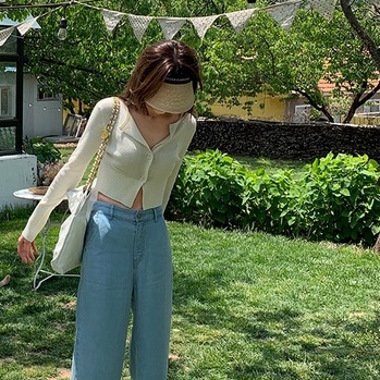 QKOOLE Áo Croptop Dệt Kim Tay Dài Cổ Tròn Kiểu Hàn Quốc Dễ Thương Cho Nữ áo khoác