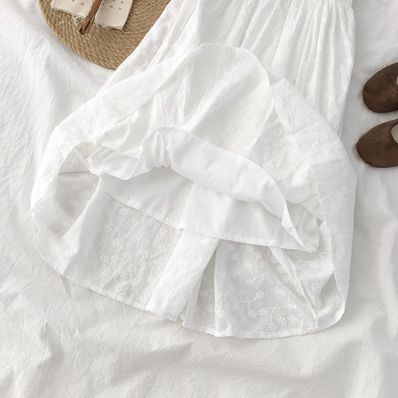 🌿 Đầm 2 dây trắng thêu hoa dáng xòe ulzzang 🔥