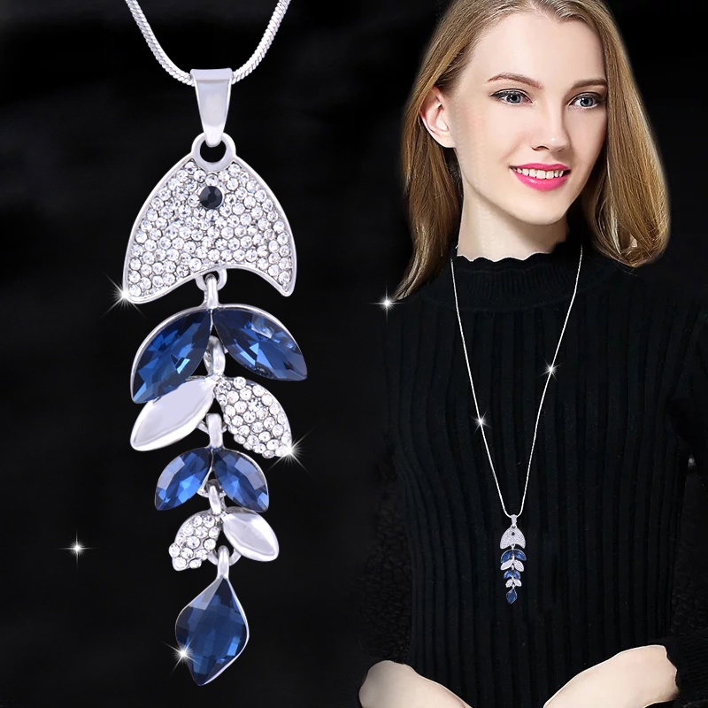 Vòng cổ Sinleery MY288 chuỗi dài mặt hình cá đính đá pha lê thời trang cho nữ