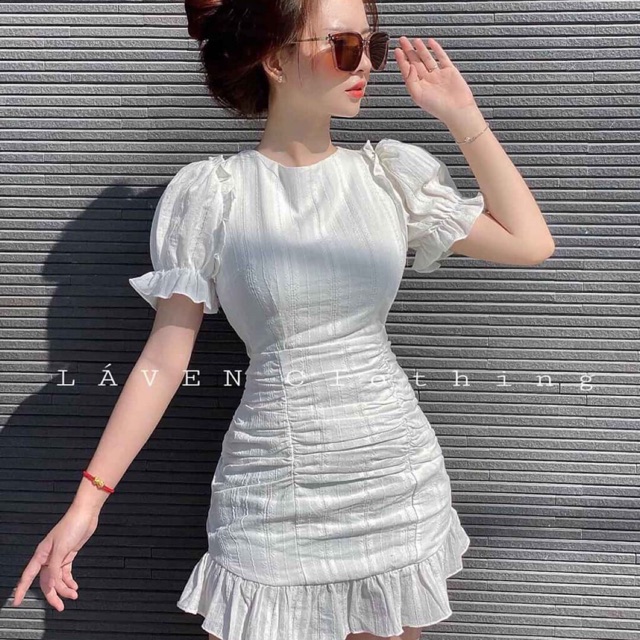 Đầm tay nhún phong cách tiểu thư có mút ngực sang chảnh