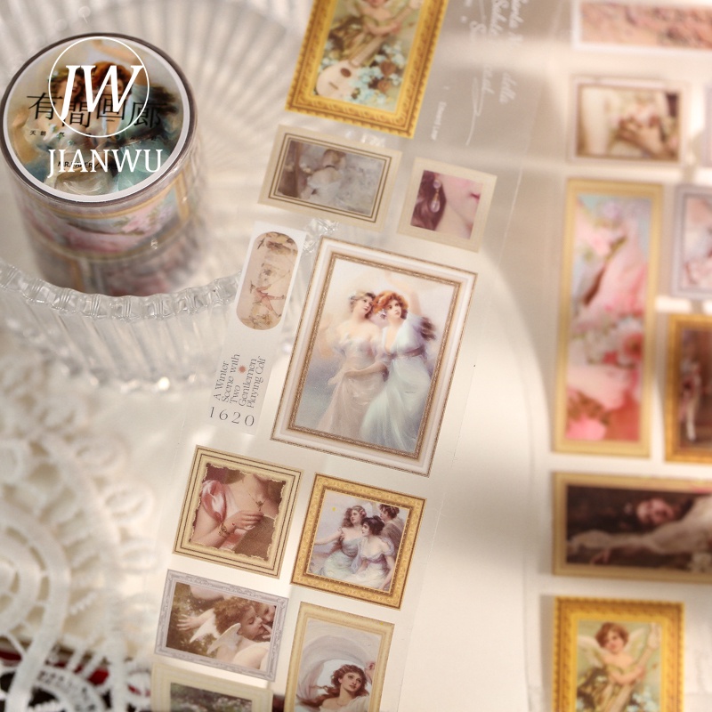 Cuộn Băng Keo PVC In Họa Tiết Tranh Sơn Dầu Phong Cách Vintage Kích Thước 5.5cm*300cm Trang Trí Thủ Công Đa Ứng Dụng