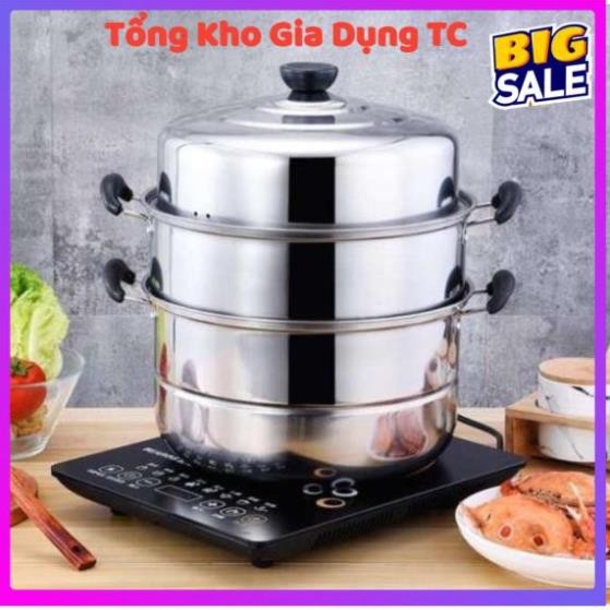 Nồi hấp xửng hấp 3 tầng hấp gà xôi bánh bao chất liệu inox cao cấp size 28cm dùng được bếp từ