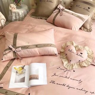 Set chăn ga gối cưới lụa tim (set 7 món)