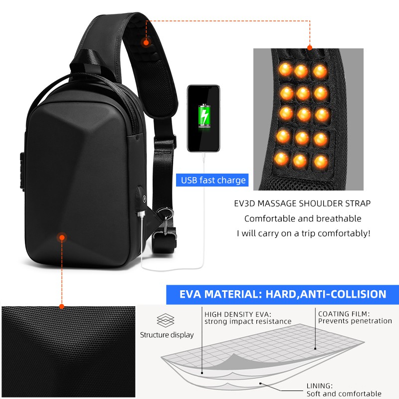 Fenruien Men New Trendy Crossbody Bag USB Charging Water Resistant Men's Shoulder Bag Short Trip Bag Fashion Daily Travel School Shoulder Bag | BigBuy360 - bigbuy360.vn