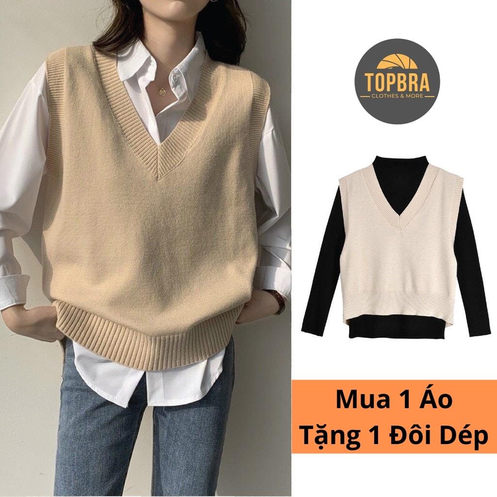 Áo Gile Basic TOPBRA Cổ V Chất Len Mỏng Mặc 4 Mùa TOPBRA