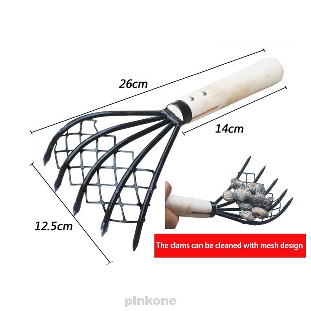 Dụng cụ cào nghêu 5 móng lưới tay cầm bằng gỗ tiện lợi