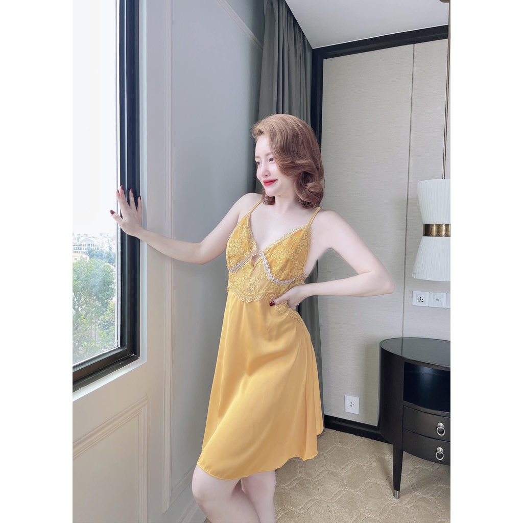 Đầm ngủ sexy - đồ ngủ sexy gợi cảm - váy ngủ 2 dây ren da hở lưng [DN69]