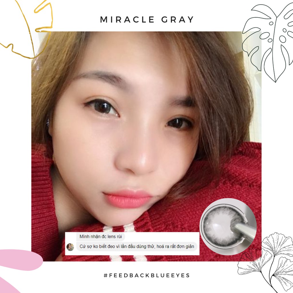 Kính áp tròng Hàn Quốc xám khói MIRACLE GRAY, độ cận 0-8, hsd 6 tháng, giãn tròng 14.0.