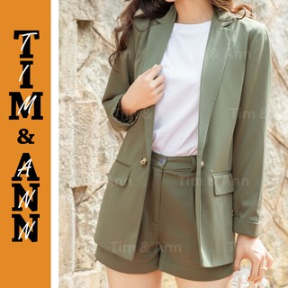 Áo Blazer Nữ 2 Lớp Dáng Suông - Màu Xanh Rêu 0113GR - Thời Trang Nữ Tim & Ann
