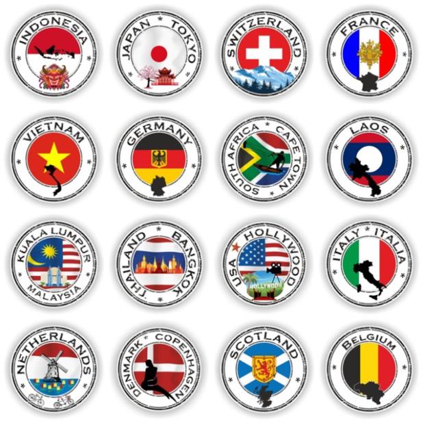 [Sticker 1k] Set 50 sticker lá cờ tròn vẻ2 chủ đề các nước