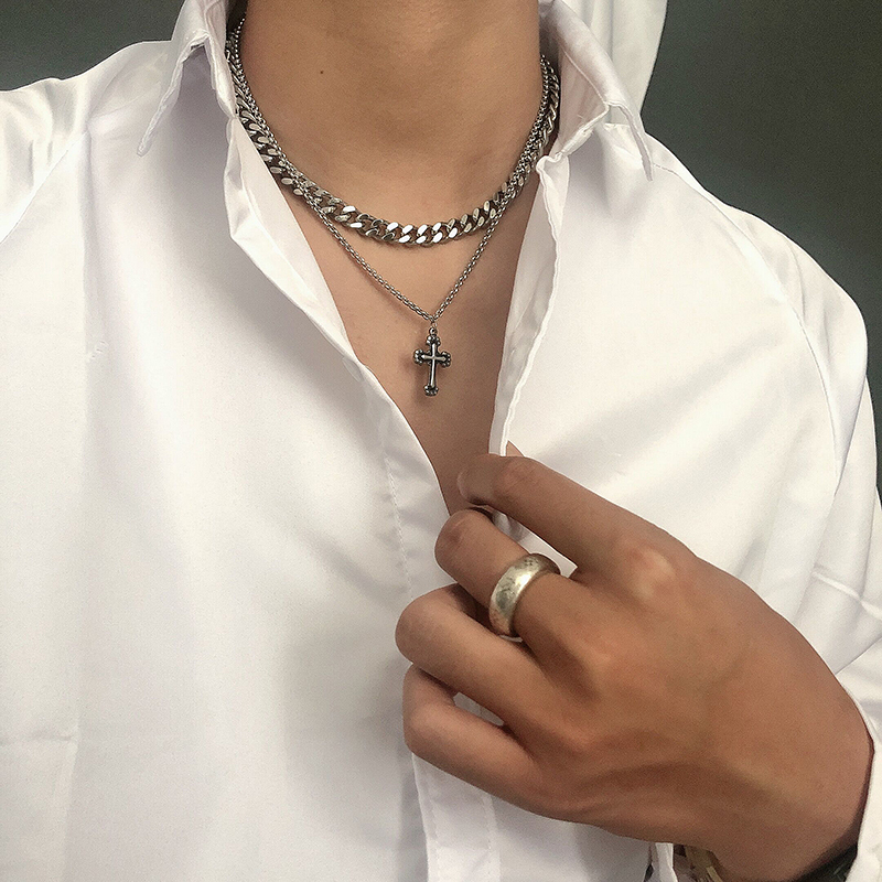 Dây Chuyền Hai Lớp Bằng Thép Titan 22672 Phong Cách Hip Hop Dễ Phối Đồ