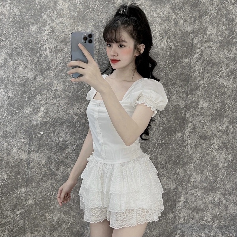 Set quần ren tầng phối áo kiểu