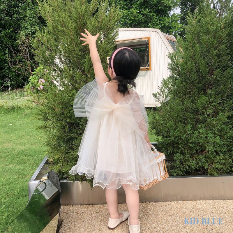 Đầm Công Chúa Hai Dây Đính Nơ Lưng Cho Bé Gái