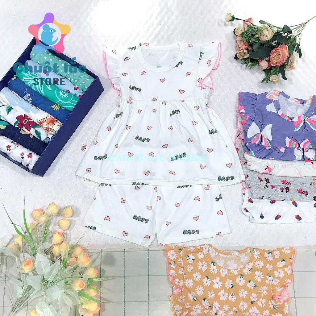 Combo 2 bộ quần áo bé gái cotton xuất dư kiểu babydoll cho bé từ 8kg đến 18kg( màu ngẫu nhiên)