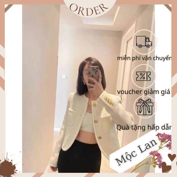 (MộcLan ORDER) Áo dạ mỏng hai màu đen trắng đính cúc đẹp | BigBuy360 - bigbuy360.vn