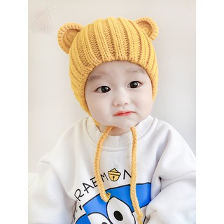NÓN LEN GẤU CỘT DÂY KUTE CHO BÉ Len37