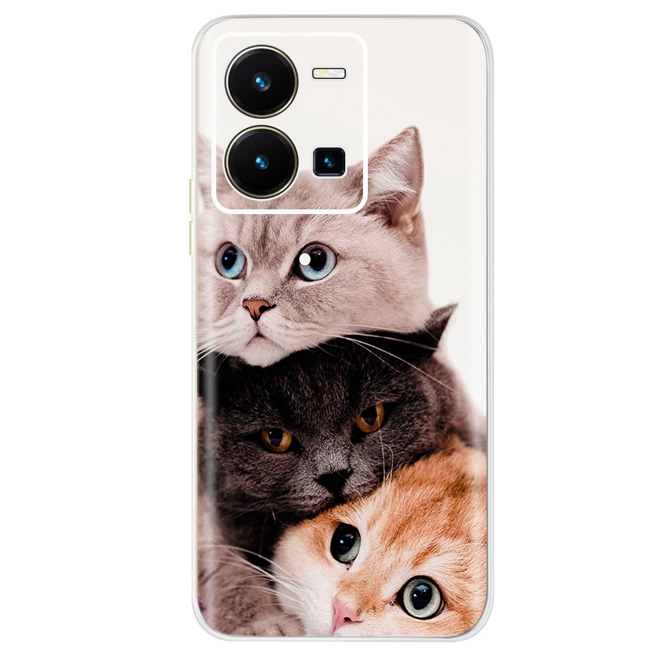 Ốp Điện Thoại TPU Silicon Mềm Trong Suốt Hình Mèo Và Bướm Cho Vivo Y16 2022 Y02S Y35 V25e 4G V25 5G VivoY16 V2214