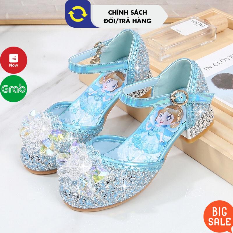 Giày cao gót cho bé gái hoạ tiết Elsa đế vuông đính hạt lấp lánh đẹp - Giầy công chúa cho bé nhẹ êm mềm