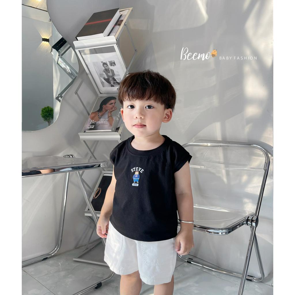 Áo ba lỗ cho bé Trai Gái Beemo Chất liệu cotton mềm min, họa tiết gấu Steve, 4 màu cực xinh B078