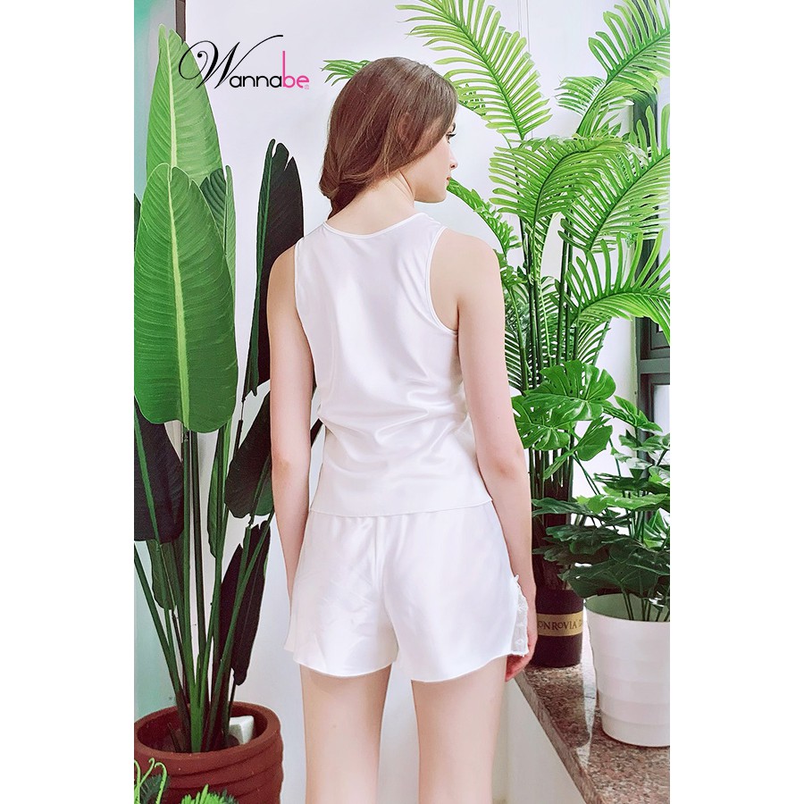 Đồ bộ mặc nhà phi lụa Wannabe, bộ short bss04 sát nách