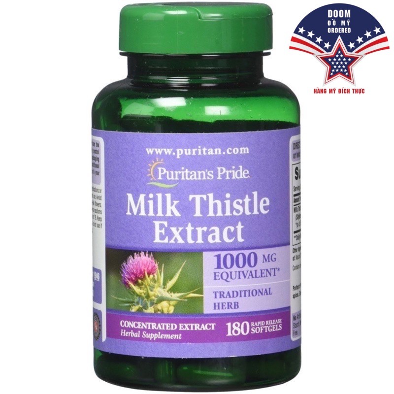 [HÀNG MỸ] Viên Uống Tinh Chất Kế SữaPuritan's Pride Milk Thistle 1000mg (180 Viên) | BigBuy360 - bigbuy360.vn