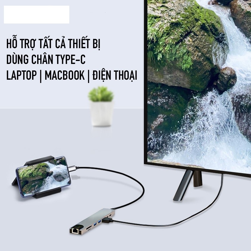 Hub chuyển Type-C 8in1 - bộ chuyển đổi sang HDMI 4k/USB/TypeC  dùng cho Macbook, iPad, Smart Phone