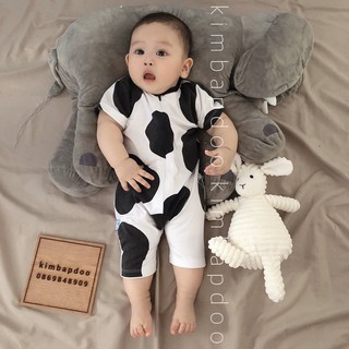 Bộ Bodysuit Đùi Dây Kéo Cao Cấp In Bò Sữa Rơi Cho Bé - Mihababy - BDSDUI_ROIVAITRANGINBOSUA