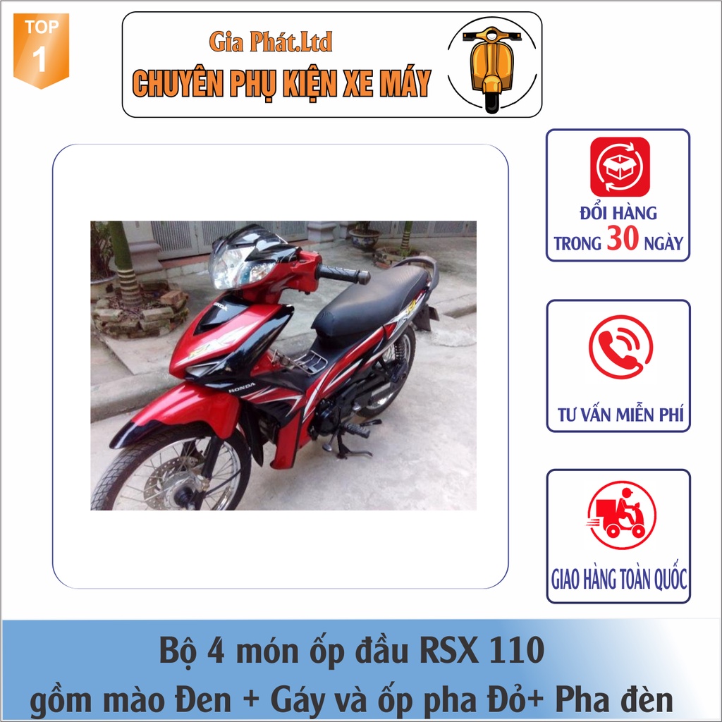 Combo ốp đầu Wave RSX 110  gồm Mào Đen -Gáy Đỏ - và Pha đèn kèm bóng