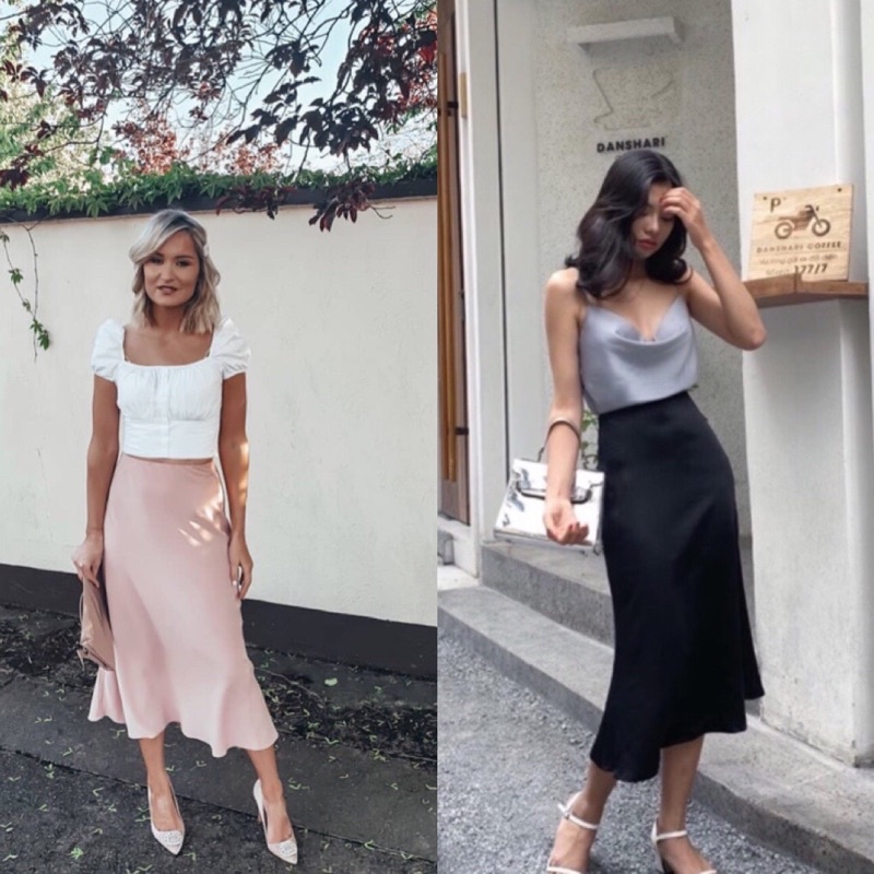chân váy midi lụa f21