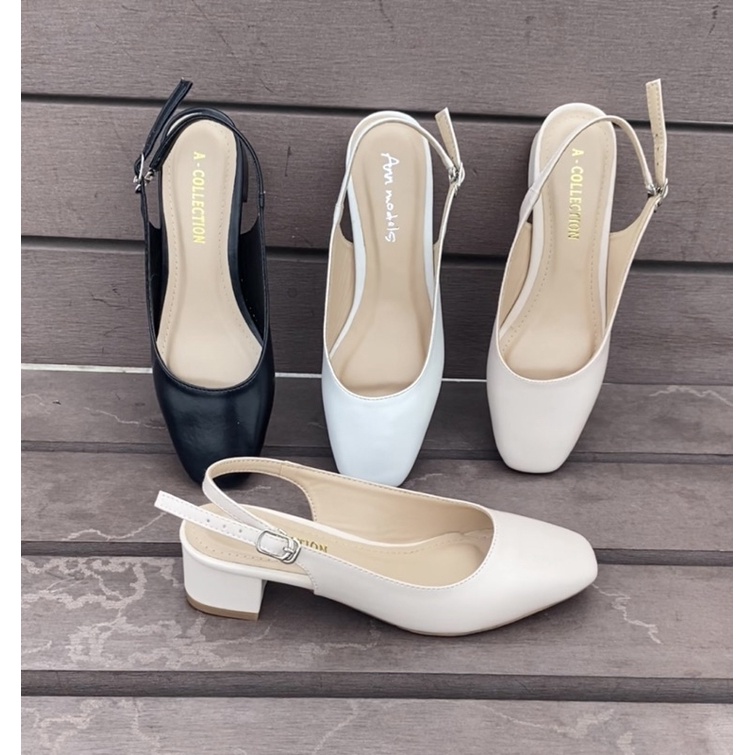 Giày cao gót nữ 3 phân mũi vuông kiểu dáng slingback gót vuông chất liệu da lì êm mềm Annmodels -Min1004