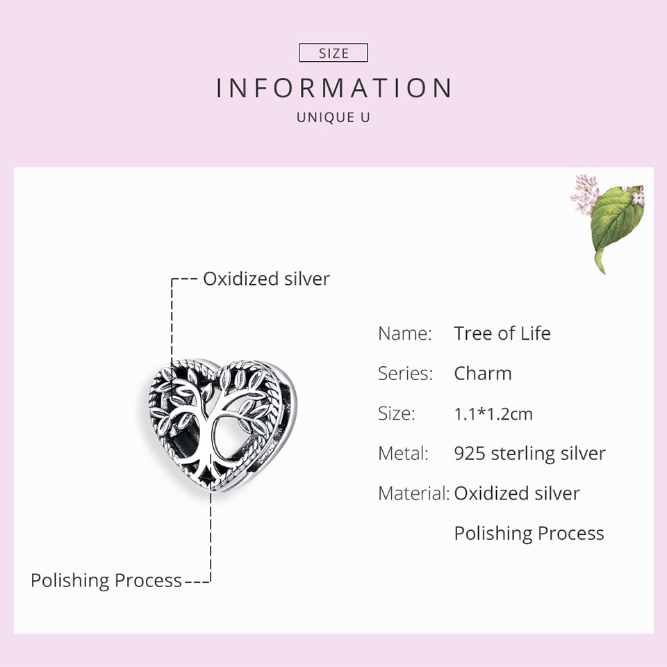 Hạt Charm Bamoer SCX119 Bằng Bạc 925 Thiết Kế Hình Cây Sự Sống Dùng Làm Vòng Tay DIY
