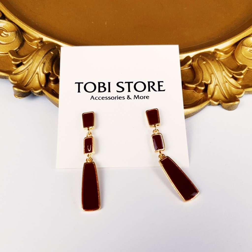 Khuyên tai nữ dáng dài hình học màu rượu vang đỏ TB25 TOBI STORE