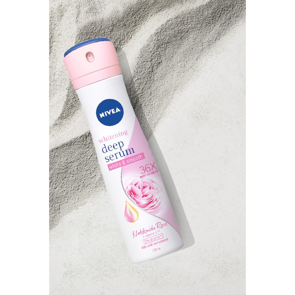 Xịt Ngăn Mùi Nivea Whitening Deep Serum Hokkaido Rose Spray Dưỡng Trắng Chuyên Sâu 150ml