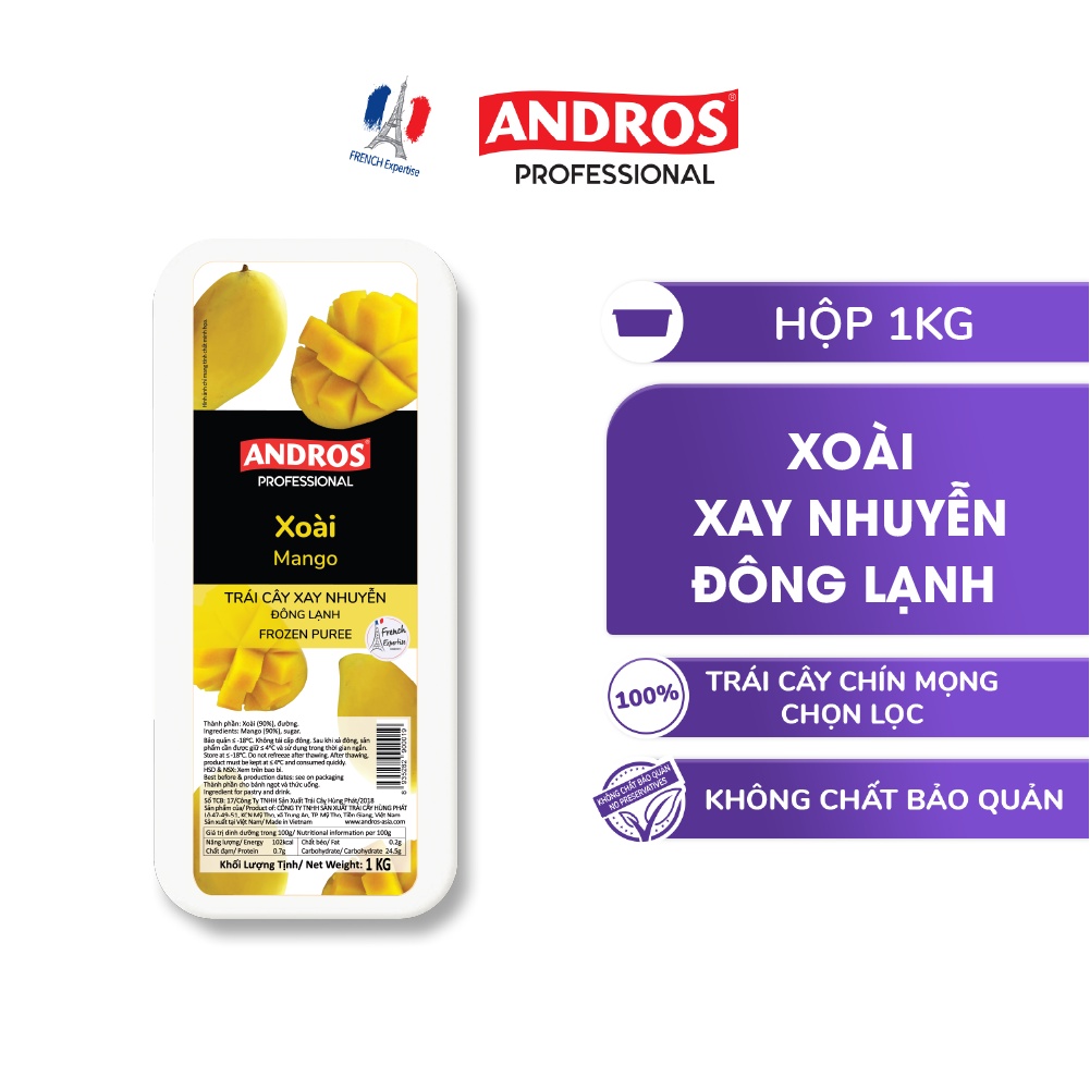 Xoài Xay Nhuyễn Đông Lạnh - Không chất bảo quản - ANDROS Frozen Puree - 1 KG -