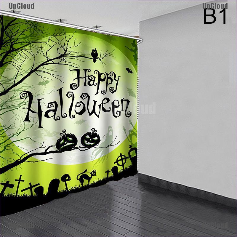 Bộ Rèm Cửa + Thảm Lót Sàn + Rèm Phòng Tắm Chống Thấm Nước Chống Trượt In Hình Halloween