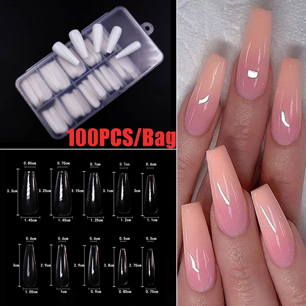 (Hàng Mới Về) Hộp 100 Móng Tay Giả Trong Suốt / Trắng / Tự Nhiên Dùng Để Nối Móng Gel Uv