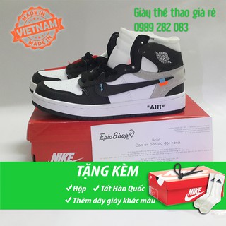 (Ảnh thật+Full Box) Giày Off White For  Air Jordan 1 trắng đen xám 2018