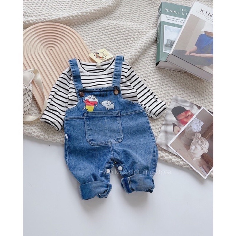 Set yếm jeans dài kèm áo thun cho bé trai/ bé gái