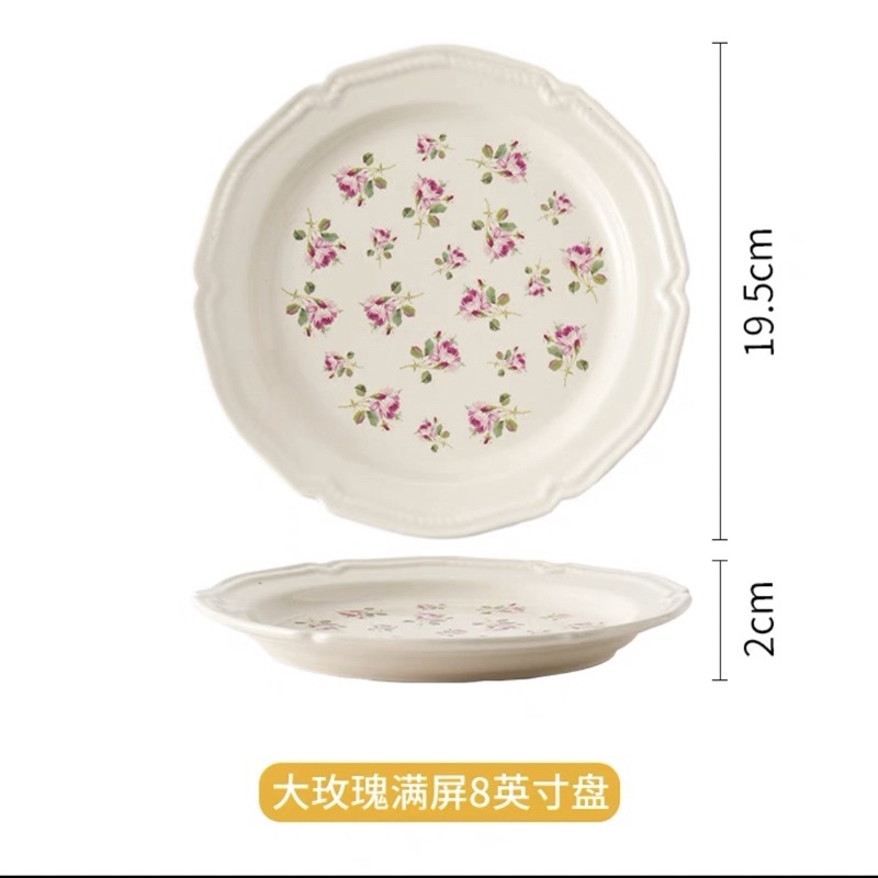 Set đĩa gốm ceramic hoạ tiết hoa hồng nhẹ nhàng
