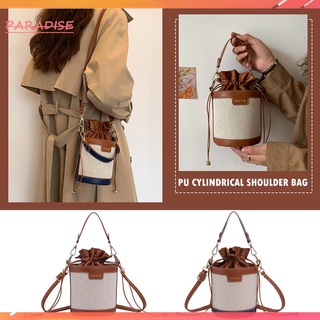 Túi da đeo chéo dây rút hình trụ mini phong cách vintage cho nữ