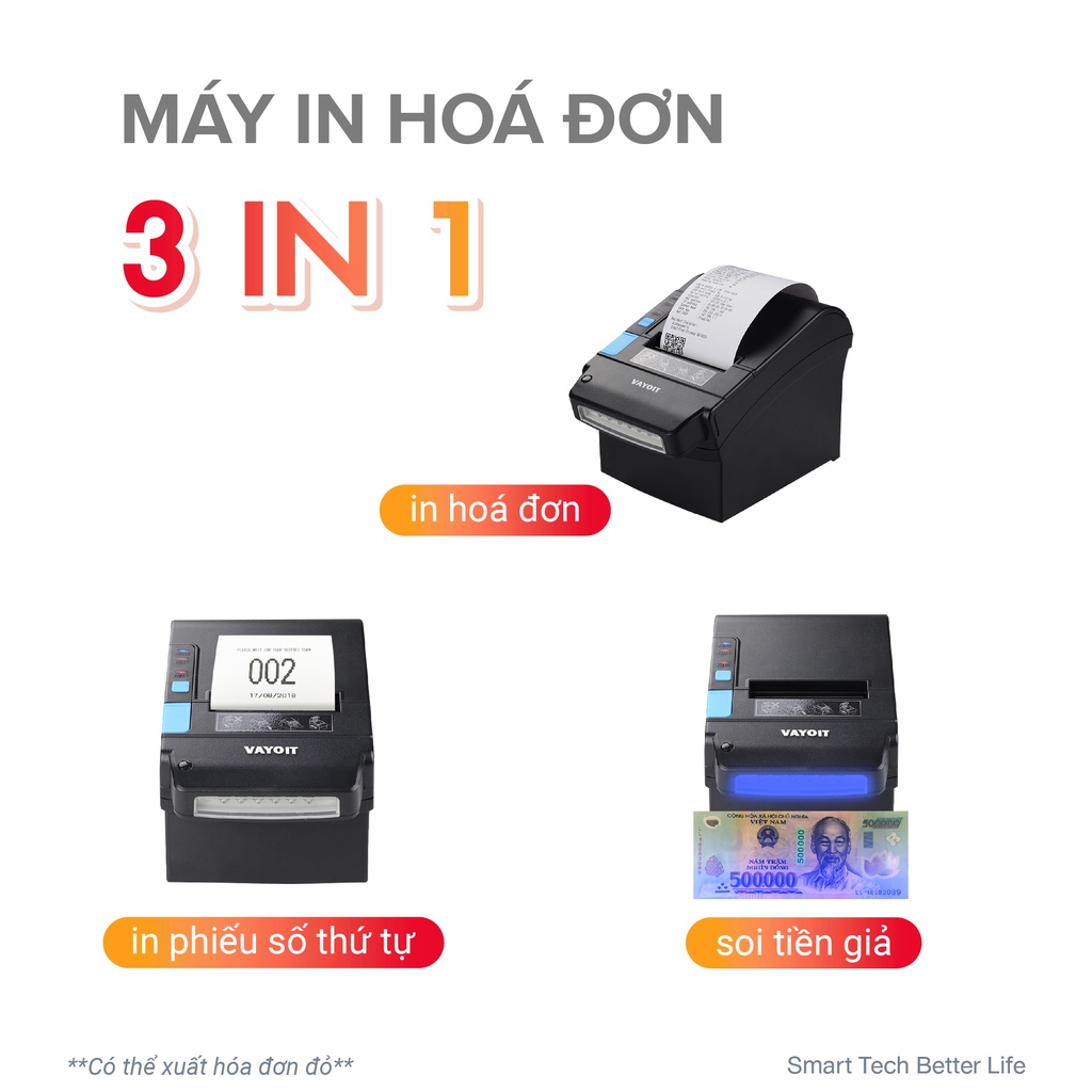 Máy in bill Vayo Vprint 3 in 1 - Máy in hóa đơn chính hãng