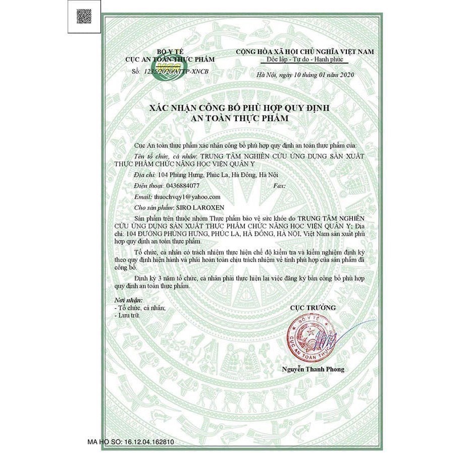 Combo 10 hộp Siro Laroxen Học viện quân y lọ 100ml