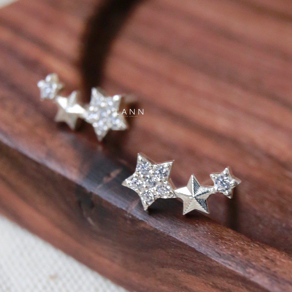 Khuyên dải 3 sao đá xen kẽ BẠC S925 LANN E274