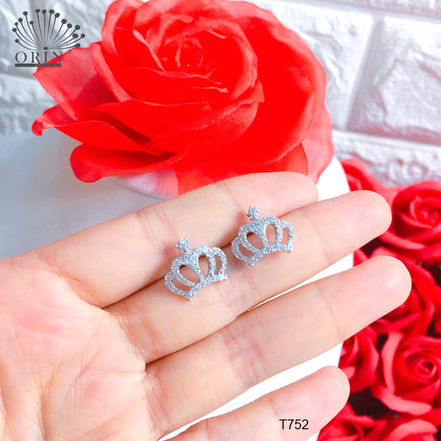 Bông tai bạc, khuyên tai hình vương miện đính đá cao cấp Orin T752