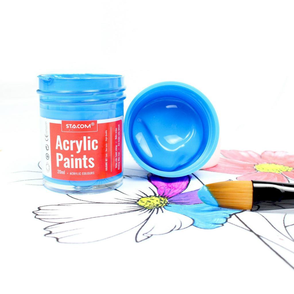 Bộ 12 màu Acrylic Stacom chuyên nghiệp (20ml), kèm cọ vẽ