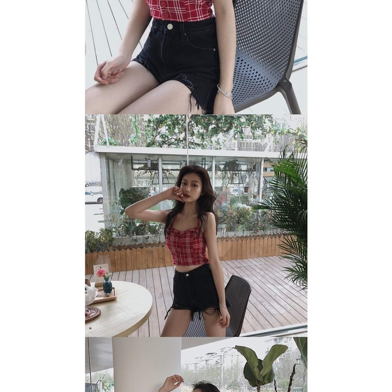 Áo Hai Dây Họa Tiết Kẻ Sọc Ngọt Ngào Thời Trang Mùa Hè Cho Nữ