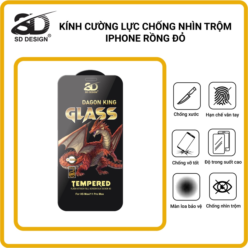 Kính cường lực iPhone rồng đỏ chính hãng SD DESIGN chống nhìn trộm Full màn thế hệ mới Thiết kế lưới bảo vệ màng loa